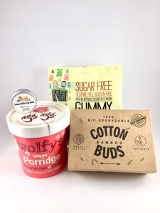 Vegan porridge, cotton buds, sugar free sweets