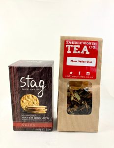 stag water biscuits & chew valley chai tea